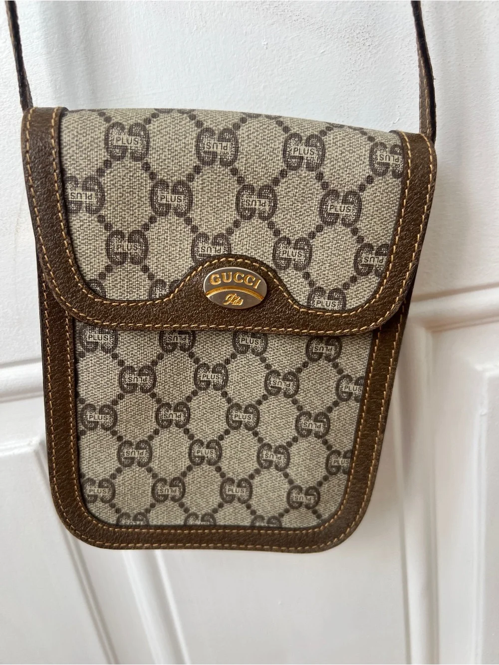 Gucci Beige and Brown Monogram Crossbody Messenger Bag